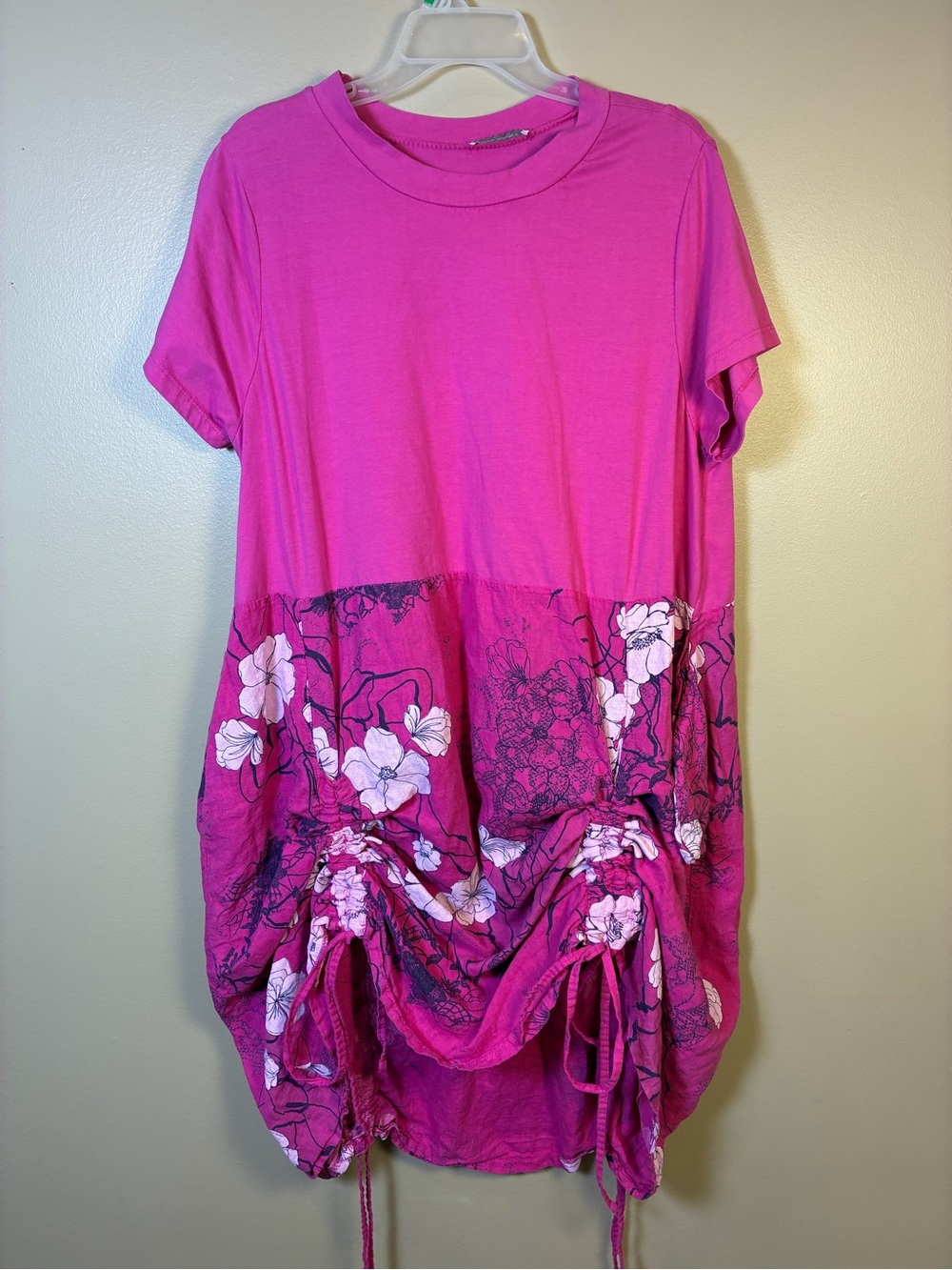 TG.U Made in Italy Linen Viscose Combo Drawstring Detail Floral Dress - Picture 1 of 12